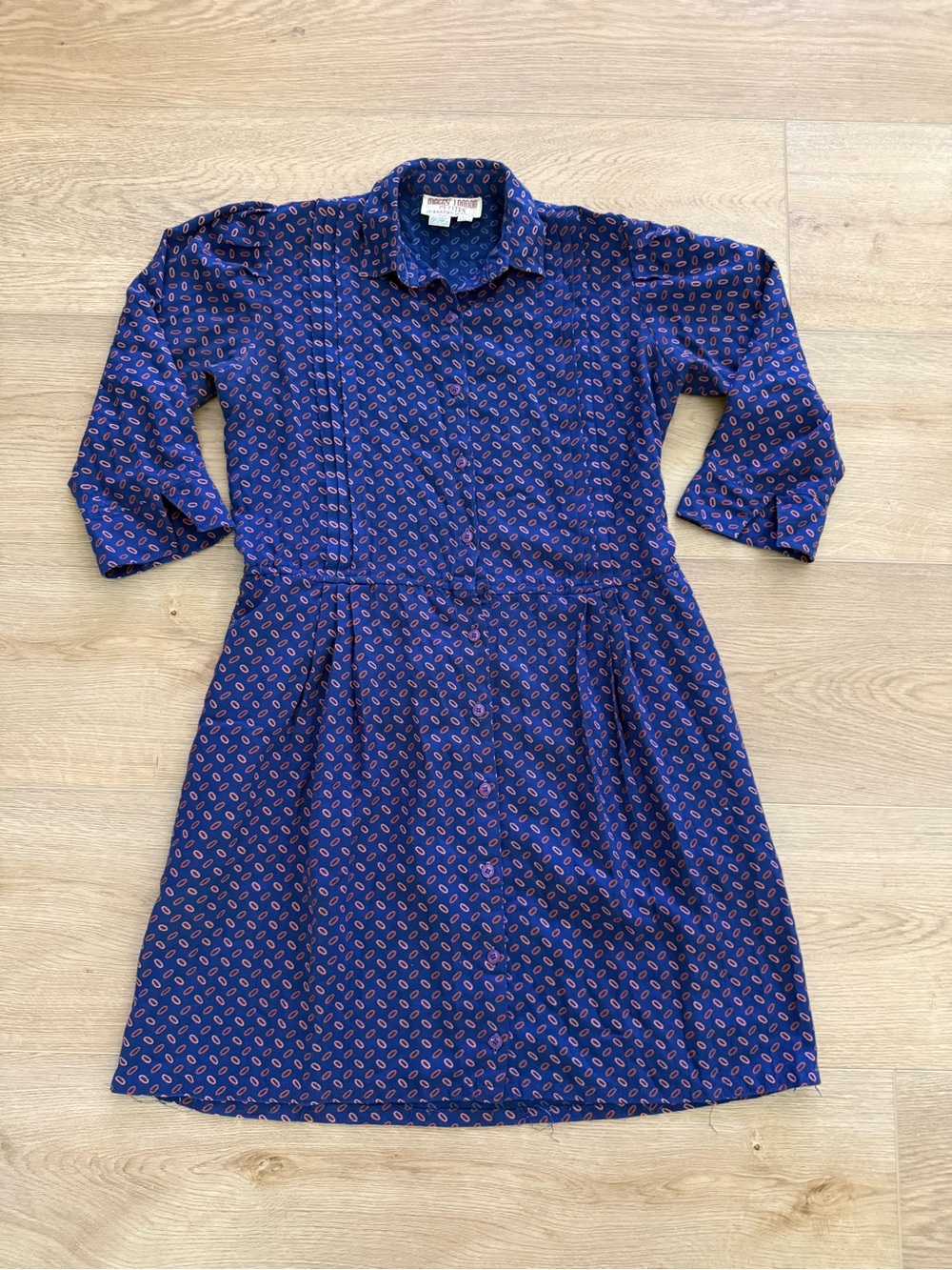 Maggy London Vintage 80s Geometric Shirtwaist Dress Size 4 Blue